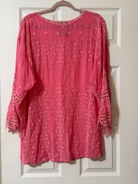 Johnny Was Pink Eyelet Lace Boho Blouse